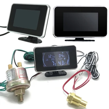 Multifunkcionāla 4 in 1 Universal LCD Digitālais Displejs Eļļas Spiediens Voltmetrs Ūdens Temperatūra, Eļļas, Degvielas Līmeņa Rādītājs
