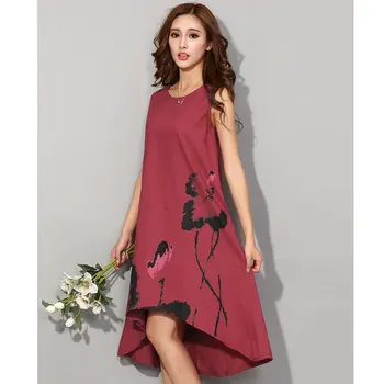 Vintage Vasaras Kleitas bez Piedurknēm Plus Izmērs XXXXL 6XL Sieviešu Apģērbu Vestidos De Desta atradusies rendas Tintes Drukas Neregulāru Apakšmalu Gadījuma Kleita