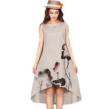 Vintage Vasaras Kleitas bez Piedurknēm Plus Izmērs XXXXL 6XL Sieviešu Apģērbu Vestidos De Desta atradusies rendas Tintes Drukas Neregulāru Apakšmalu Gadījuma Kleita