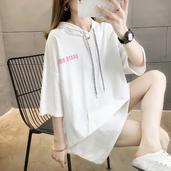 Liela Izmēra Vasaras korejiešu Stilā, Modes Etter Drukāt Zaudēt Īsām Piedurknēm Garš T-krekls Sieviešu Harajuku Hip Hop Top Tshirt Streetwear
