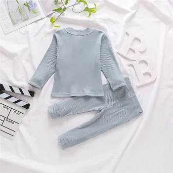 Blotona Pavasara Rudens Baby Meitene Zēns Apģērbu Komplekts ar garām Piedurknēm Svītrains Krekls Topi ar Kabatas+Elastīga Vidukļa Bikses 2gab 6M-4Y