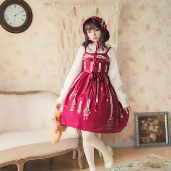 Japānas princese dienas sweet lolita kleita vintage gudrs drukāšanas bowknot vidējā/liels vidukļa viktorijas kleita kawaii meitene jsk loli