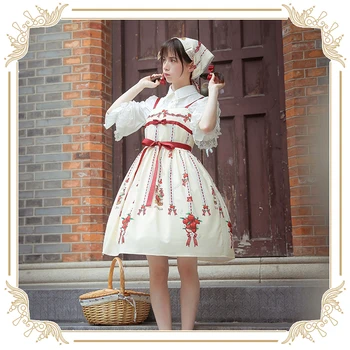 Japānas princese dienas sweet lolita kleita vintage gudrs drukāšanas bowknot vidējā/liels vidukļa viktorijas kleita kawaii meitene jsk loli