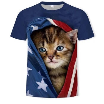 Personības dīvaini kaķis 3d drukāšanas modes vasaras vīriešu un sieviešu T-krekls mīksto brīvs t-krekli ikdienas iela vīriešu apģērbs