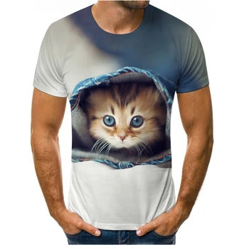 Personības dīvaini kaķis 3d drukāšanas modes vasaras vīriešu un sieviešu T-krekls mīksto brīvs t-krekli ikdienas iela vīriešu apģērbs