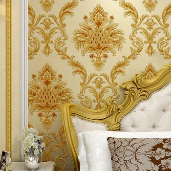 Damaska 3D Stereoskopiskās Reljefās Tapetes Eiropas Stila Luksusa neaustu Guļamistaba, Dzīvojamā Istaba, TV Fona Svītrainas Tapetes