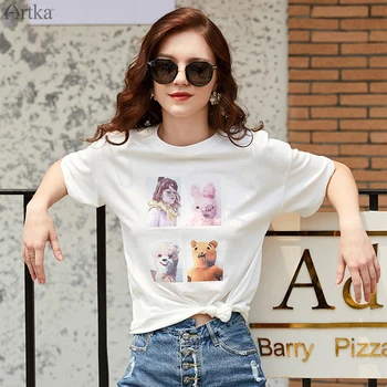 ARTKA 2019. gada Vasarā Jauns Sieviešu T-Krekls Gadījuma Modes Karikatūra Izdrukāt Atpakaļ Dobi Konstrukciju Īsām Piedurknēm T-krekls Sievietēm TA12497X