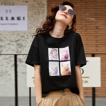 ARTKA 2019. gada Vasarā Jauns Sieviešu T-Krekls Gadījuma Modes Karikatūra Izdrukāt Atpakaļ Dobi Konstrukciju Īsām Piedurknēm T-krekls Sievietēm TA12497X