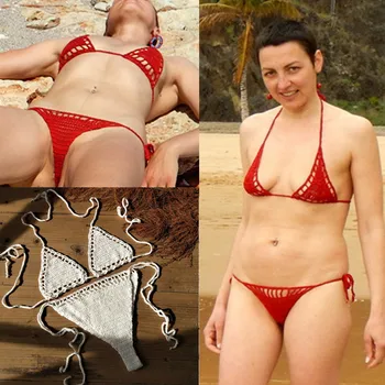 4 Krāsu Roku Tamborētas Hot Bikini Sarkanā Sievietes Sexy Mikro Peldkostīmi Pludmales Sauļošanās Veļas Komplekts