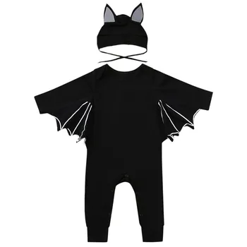 Halloween Jaundzimušo, Zīdaiņu apģērbs Toddler Baby Zēni Meitenes Halloween Bat Cosplay Kostīms ar garām Piedurknēm Romper Cepuri Tērpiem Set @A