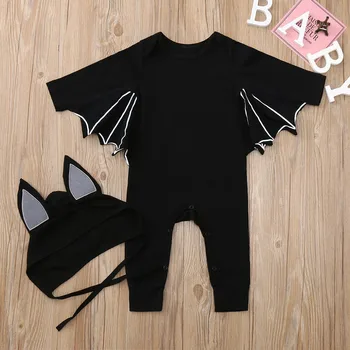 Halloween Jaundzimušo, Zīdaiņu apģērbs Toddler Baby Zēni Meitenes Halloween Bat Cosplay Kostīms ar garām Piedurknēm Romper Cepuri Tērpiem Set @A