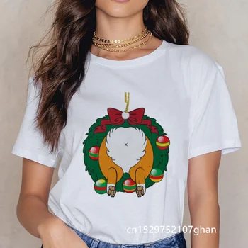 Piemērots visiem gadalaikiem Jaunu cute ziemeļbriežu t krekls sieviešu modes Ziemassvētku Harajuku Īsām Piedurknēm t krekls Balts T Topi apģērbi