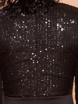 Missord 2021. gada Rudens un Ziemas Sieviešu Sexy Augstas Kaklu garām Piedurknēm Sequin Kleitas, Sieviešu tīrtoņa Krāsu Elegantu Maxi Kleitu FT19693