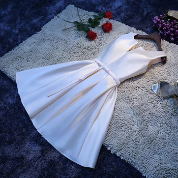 Sieviešu kāzu kleitas plus lieluma o kakla piedurknēm satīna īsas oficiālas balli vakara kleitu uz Jauno Gadu ir 2021. cocktail dress