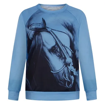 Ziemas modes dāmas poliestera женские свитера zirgu drukāt garām piedurknēm hoodless top gadījuma sporta krekls ērti F-C