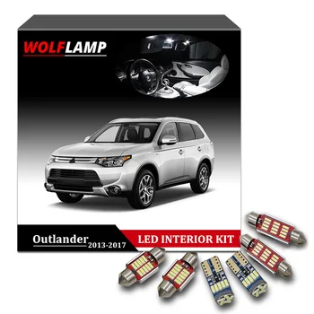Wolflamp 11Pcs Balta, Ledus Zila Canbus LED Interjera Auto Lukturi 2013. gada līdz 2017. gadam Mitsubishi Outlander Dome Gaismas numura zīme Spuldzes