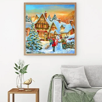 AZQSD Dimanta Izšuvumi Ziemassvētku Mājā, Pilnu Kvadrātveida/Apaļā Dimanta Urbšanas Krāsošana 5d Sniega Ainavu Mājas Dekoru Cross Stitch Komplekti