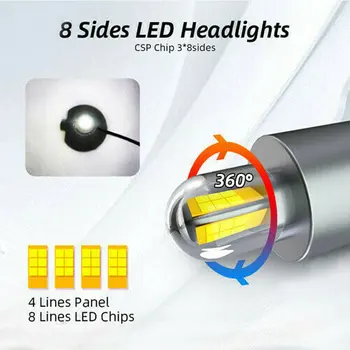 8Side H1 200W 30000LM CSP, LED Lukturu Spuldzes Konversijas Komplekts 6000K Balts