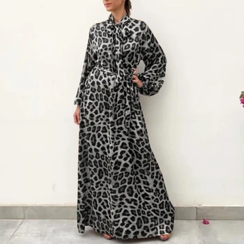 Bohemian Sievietēm ar garām Piedurknēm Kleitas Leopards Drukāt Krekls Kleitas ir 2021. VONDA Sen Maxi Kroku Vestido Plus Lieluma Drēbes Femme S-5XL