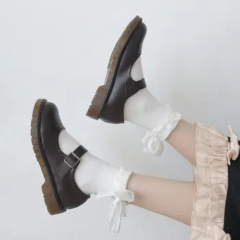 Lolita kurpes Lady Meitene, Vienotu Darbības Sprādze, Apaļa Galva Bieza Kēkss, Bieza Zole Vienu Apavu Cosplay korejas vintage kurpes