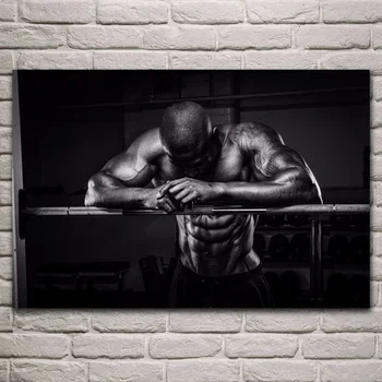 Kultūrists muskuļus, rada spēcīgu vīrieša portrets melnbaltās dzīvojamā istaba mājas sienas mūsdienu mākslas dekori koka rāmja, plakātu YR124