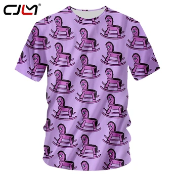 CJLM Karstā Pārdošanas Vīriešu O Kakla Tshirt Vairumtirdzniecības 3D Pilnībā Iespiests Tee Krekls Violetā Koka Zirgu Ģeometriskais Izvietojums Cilvēks T-krekls