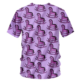 CJLM Karstā Pārdošanas Vīriešu O Kakla Tshirt Vairumtirdzniecības 3D Pilnībā Iespiests Tee Krekls Violetā Koka Zirgu Ģeometriskais Izvietojums Cilvēks T-krekls