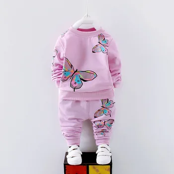 Tīrtoņa Krāsu Tauriņš Print Set Toddler Apģērbi Bērniem Apģērbi Meitenēm apģērbs Atbilstu Modes Bērnu Pavasara Apģērbu Mazulis