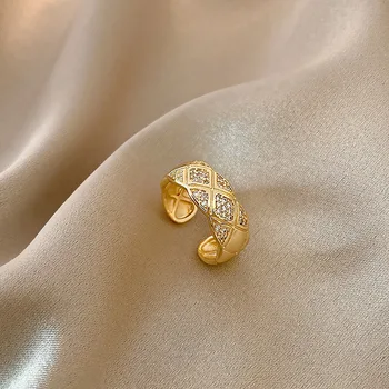 Klasiskās Ģeometriskās Rhombic Metālisks Zelta Open Gredzeni Sieviete Modes Korejas Rotaslietas 2020. Gadam Kāzu Svinības Luksusa Rādītājpirksta Gredzenu