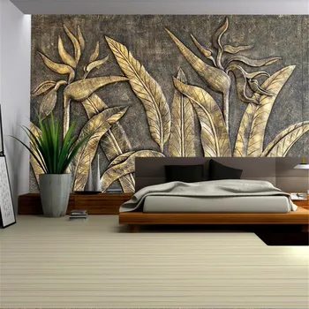 Milofi zelta putnu un paradīze skulptūru sienas fonā sienas gleznojums tapetes