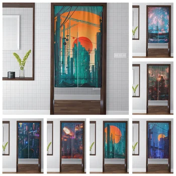 Noren Sunset City Guļamistaba Durvju Aizkars 3D Krāsotas Mākslas Baudot Nakts Virtuves Durvju Aizkars Bieza Ēnojumu Bistro Gobelēns Ukiyo-e