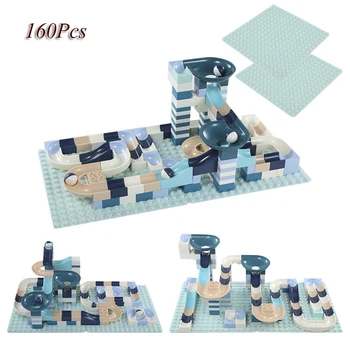 160PCS Bloki Marmora Sacensību Palaist Bloķēt Saderīgu LegoINGlys Duploed Celtniecības Bloki Piltuves Slide Bloki DIY Ķieģeļi Rotaļlietas Bērniem