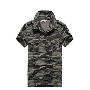 Vasaras Taktiskās T Krekls Vīriešiem Militāro Armband T-krekls Vīriešu camo Savukārt Apkakle Elpo Īsām Piedurknēm Pogas, T Krekli M-3XL
