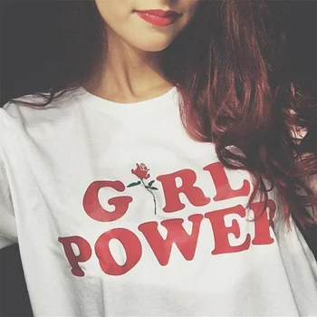 Sieviešu T-krekls GIRL POWER vēstuli druka T Kreklu Topi TEE Gadījuma Feminism Tee Kreklu Femme Sieviete Rožu T-Krekls Topi ar Īsām Piedurknēm
