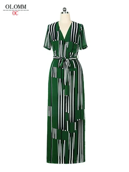 OLOMM MTS4078 augstākās kvalitātes sieviešu kleita ar īsām piedurknēm vasaras drukāšanas svītru Potītes modes Jaunā stila mežģīņu svārki