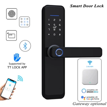 Smart Durvju slēdzenes pirkstu Nospiedumu Slēdzene Elektroniskā Ciparu slēdzene Bluetooth, Wifi Vārti TTlock Tālvadības Koka durvju slēdzenes, Alexa, Google
