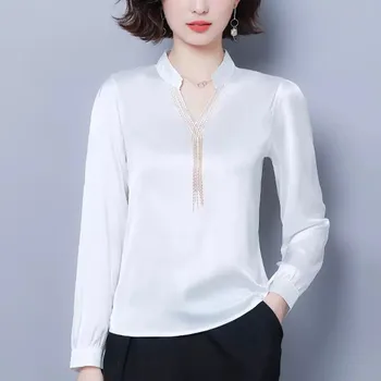 2020. gada Rudens modes sieviešu V-veida Kakla biroja blūze sievietēm šifona blūze sieviešu krekls ar garām piedurknēm, sieviešu krekli blusas
