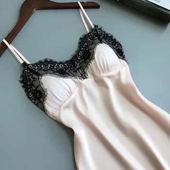 Sexy Kārdinājumam Sieviešu Linga Mežģīnes Nightgowns Atdzist Plānas Sleepwear V-veida Kakla Nightdress Sleepshirts