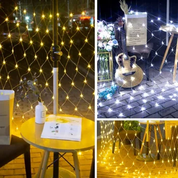 Neto LED String Gaismas Ziemassvētku Puse, Svētku Dekorēšana Lampas, Āra Ūdensizturīgs LED Neto Acs Pasaku Stīgu Gaismas Vainags Dekori