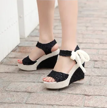 Dāmas Sandales Karstā Vasaras Gadījuma Sandales Eiropas Stila Modes Drukāt Mežģīnes, Lentes Sieviešu Sandales Platformas Platformas Augstpapēžu Kurpes