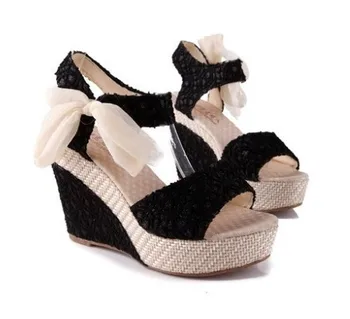 Dāmas Sandales Karstā Vasaras Gadījuma Sandales Eiropas Stila Modes Drukāt Mežģīnes, Lentes Sieviešu Sandales Platformas Platformas Augstpapēžu Kurpes