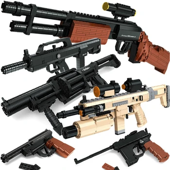 Lielgabals Modeli, Rotaļlietas, Pistoles Celtniecības Bloki PUBG SWAT Ieroču M16 AK47 M45 MP7 Snaiperis Šautene Desert Eagle Modelis Rotaļlietas bērniem
