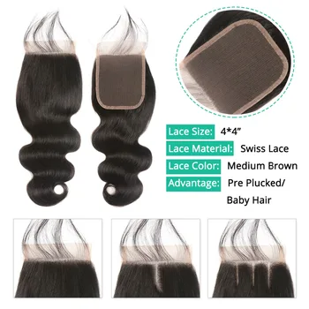 Asteria Brazīlijas Ķermeņa Viļņu Kūļi Ar Slēgšana Bērnu Matu 3 Brazīlijas Matu Aust Kūļi Ar Mežģīnēm Slēgšanas Remy Hair Extension