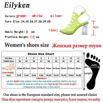 Eilyken 2021New Sudraba PVC Caurspīdīga augstpapēžu kurpes Sieviešu Sandales Potītes Siksniņu, crystal Caurspīdīga Sieviešu Sandales Plus Lieluma 34-40