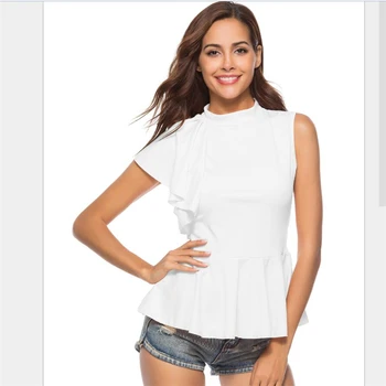 Modes 2019 Blūze Sievietēm Gadījuma sieviešu Krekls bez Piedurknēm Savirmot Piedurknēm Krekls Vasaras Topi Melna Balta, rozā, pelēka blusas mujer G310