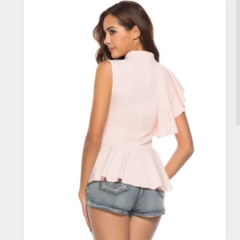 Modes 2019 Blūze Sievietēm Gadījuma sieviešu Krekls bez Piedurknēm Savirmot Piedurknēm Krekls Vasaras Topi Melna Balta, rozā, pelēka blusas mujer G310