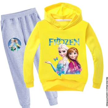Disney Gudrs Saldēti Elsa Drukāt pelēkā vārna Bikses Kopa Mētelis, Bikses Hoody sporta Krekls Drēbes Meitenēm Bērniem Mājas Apģērba