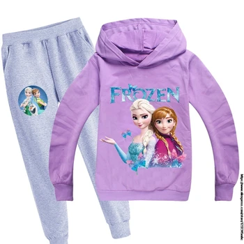 Disney Gudrs Saldēti Elsa Drukāt pelēkā vārna Bikses Kopa Mētelis, Bikses Hoody sporta Krekls Drēbes Meitenēm Bērniem Mājas Apģērba