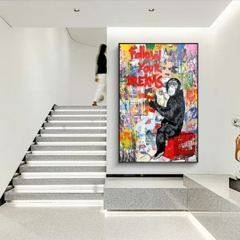 Sekot Jūsu Sapņus Grafiti Mākslas Audekls Gleznas Mērkaķis Iela Sienas, Mākslas Plakāti Un Izdrukas Dzīvnieku Attēlus, Bērni, Telpu Dekorēšana