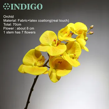 INDIGO - Dzeltenu Orhideju Phalaenopsis 3D Drukāšanas Ziedlapiņas Nekustamā Touch Mākslīgā Kāzu Zieds, Orhideja Puse Butterfly Ziedu